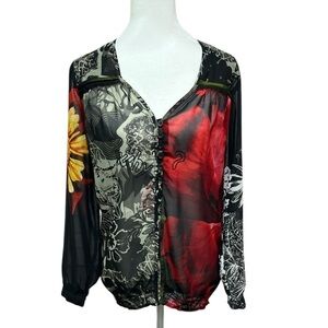 Desigual Floral Sheer Button Detail Blouse